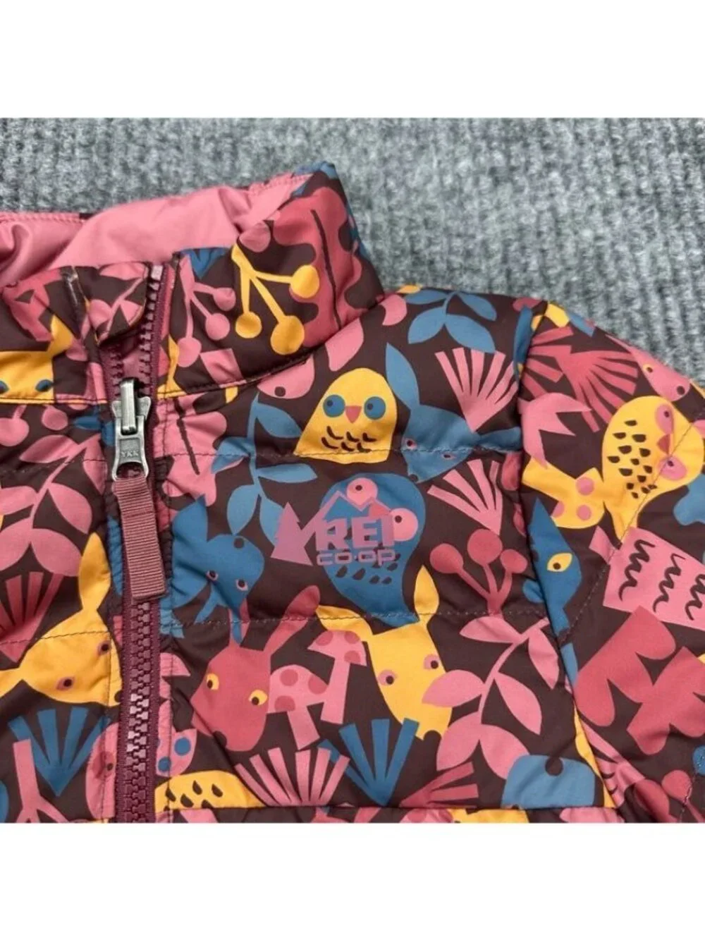 REI Reversible Jacket Woodland Animal Print Down Winter Coat Toddler Girl sz 3T